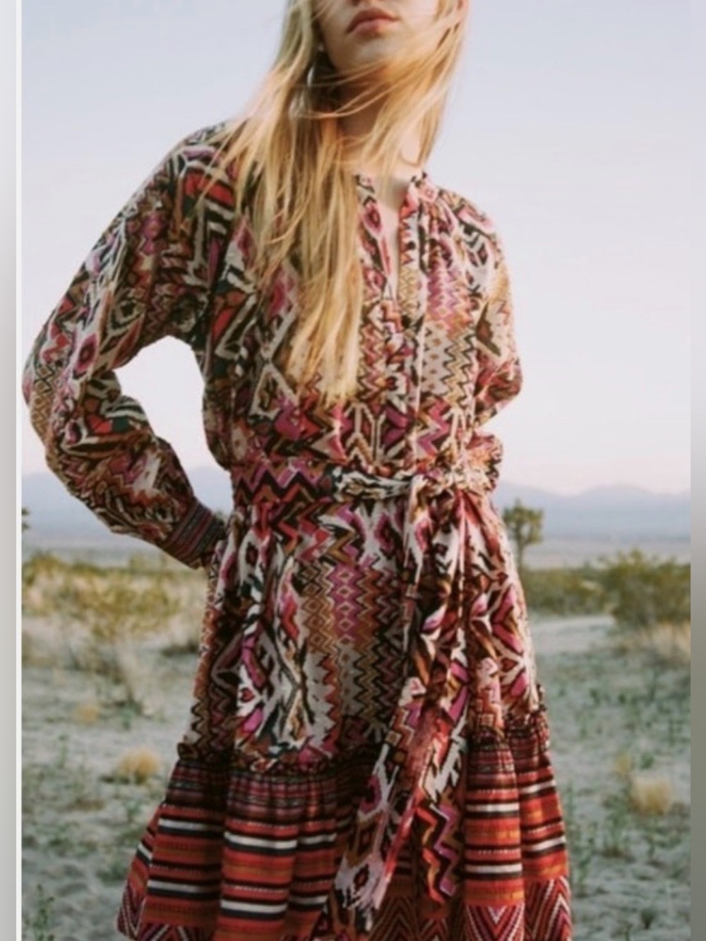 Zara - The Angie Colorful Boho Fun Button Down Long Sleeve Mini Dress Size XL